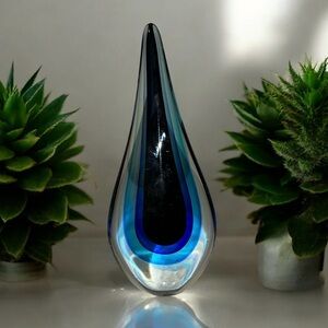Elegant Blue and Black Glass Art Sculpture